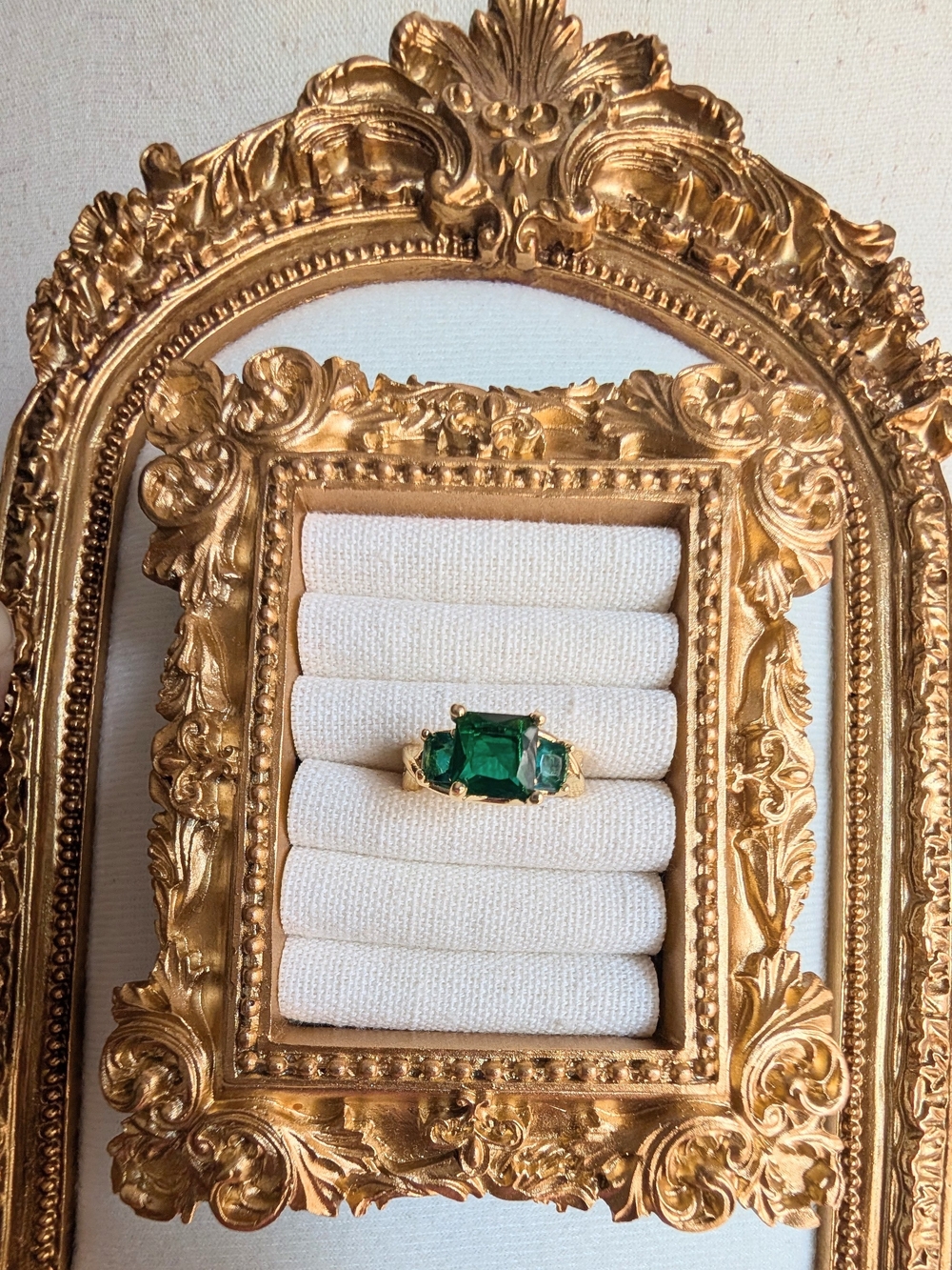 Gold over Silver Ring with Emerald Green Center Stone Size: 6